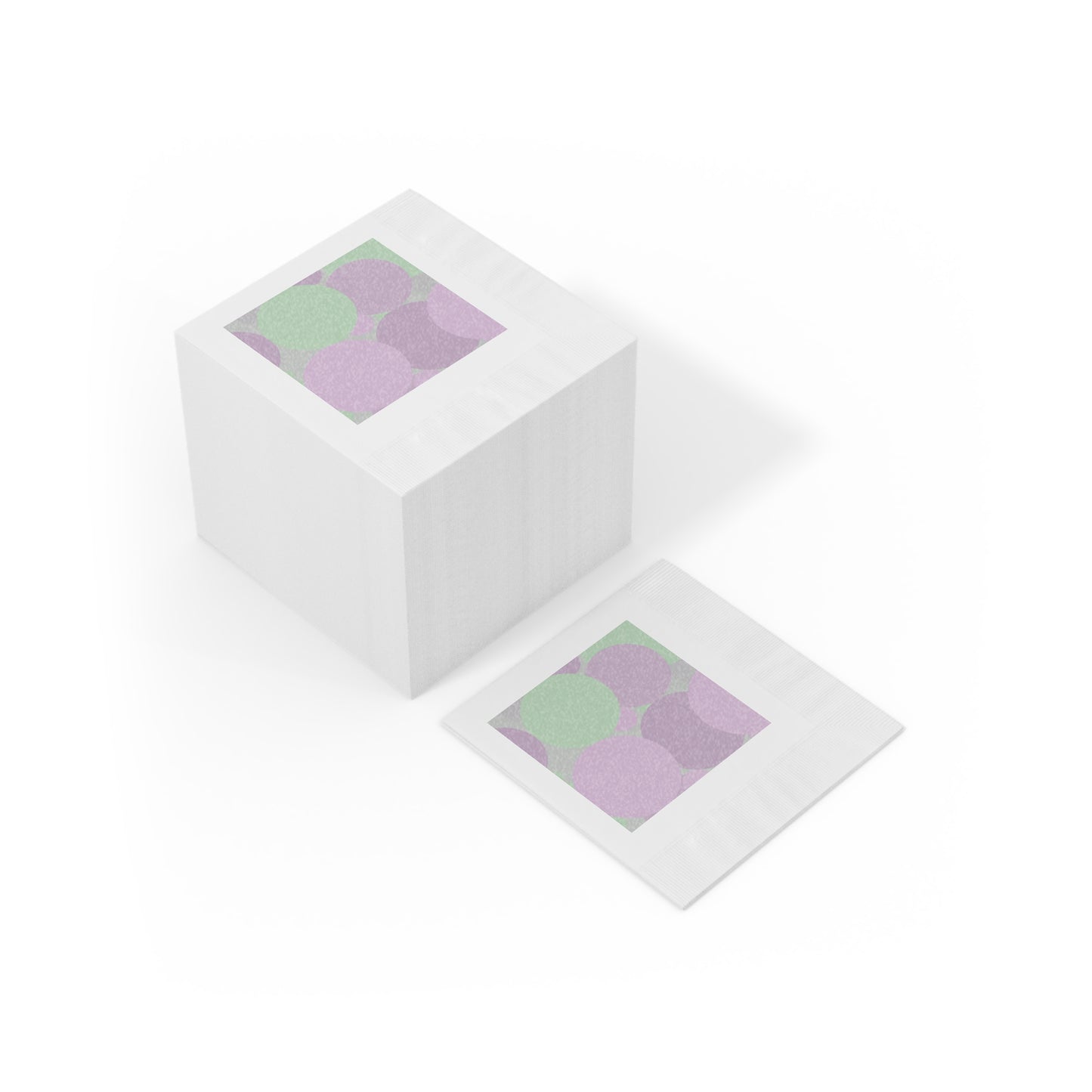 Pastel Lavender Purple and Soft Green Patches White Coined Napkins, 4.8" x 4.8"