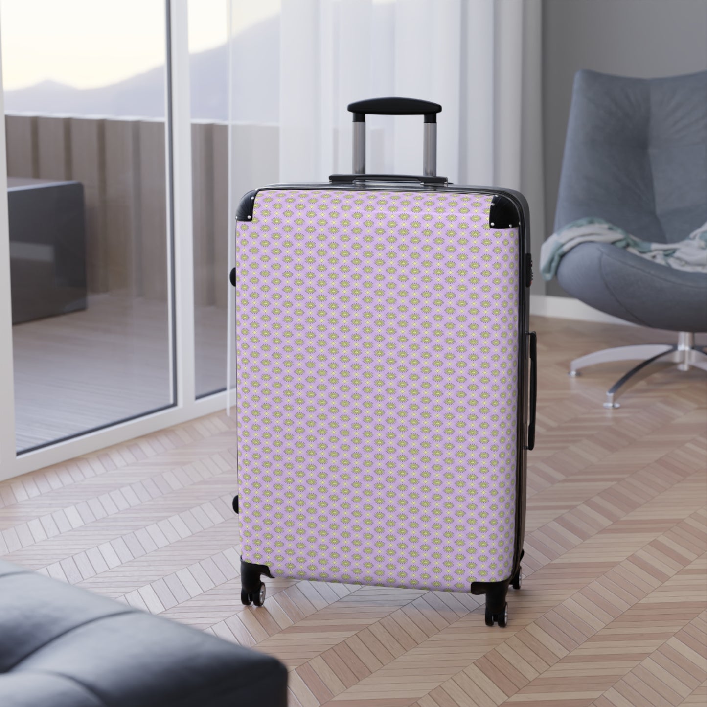 Magenta Star-crossed Bodies Large Suitcase with built in lock, 4 double-wheels, telescopic handle, and ABS back hard-shell