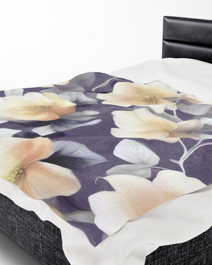 White Blush Floral Bunch Velveteen Plush Blanket, 60" x 80"