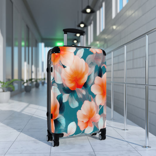 Orange Blossom Floral Bunch Medium Suitcase with built in lock, 4 double-wheels, telescopic handle, and ABS back hard-shell