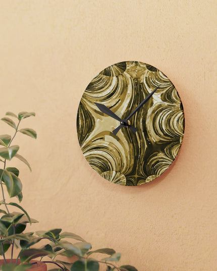 Uzi Spiral Light Brown Acrylic Round Wall Clock, 8" x 8"