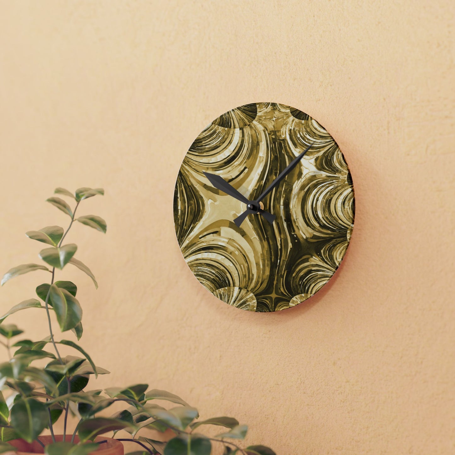 Uzi Spiral Light Brown Acrylic Round Wall Clock, 8" x 8"