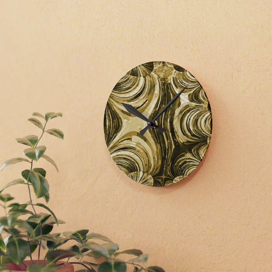 Uzi Spiral Light Brown Acrylic Round Wall Clock, 8" x 8"