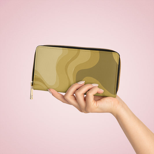 Brown Wavey Elegant Abstract Zipper Wallet - Stylish & Functional Accessory for Everyday Use