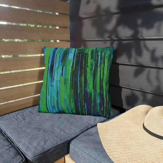 Striped Blue Green Pastel 16" x 16" Outdoor Pillow