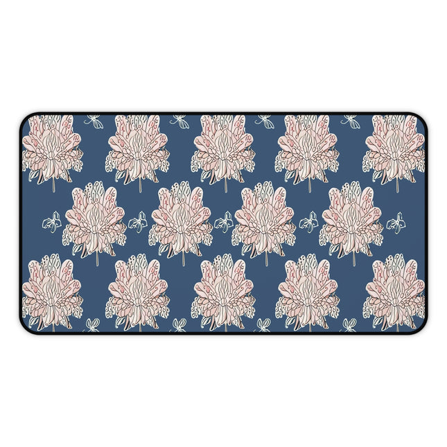 Rose White Floral Butterflies 12" x 22" Desk Mat