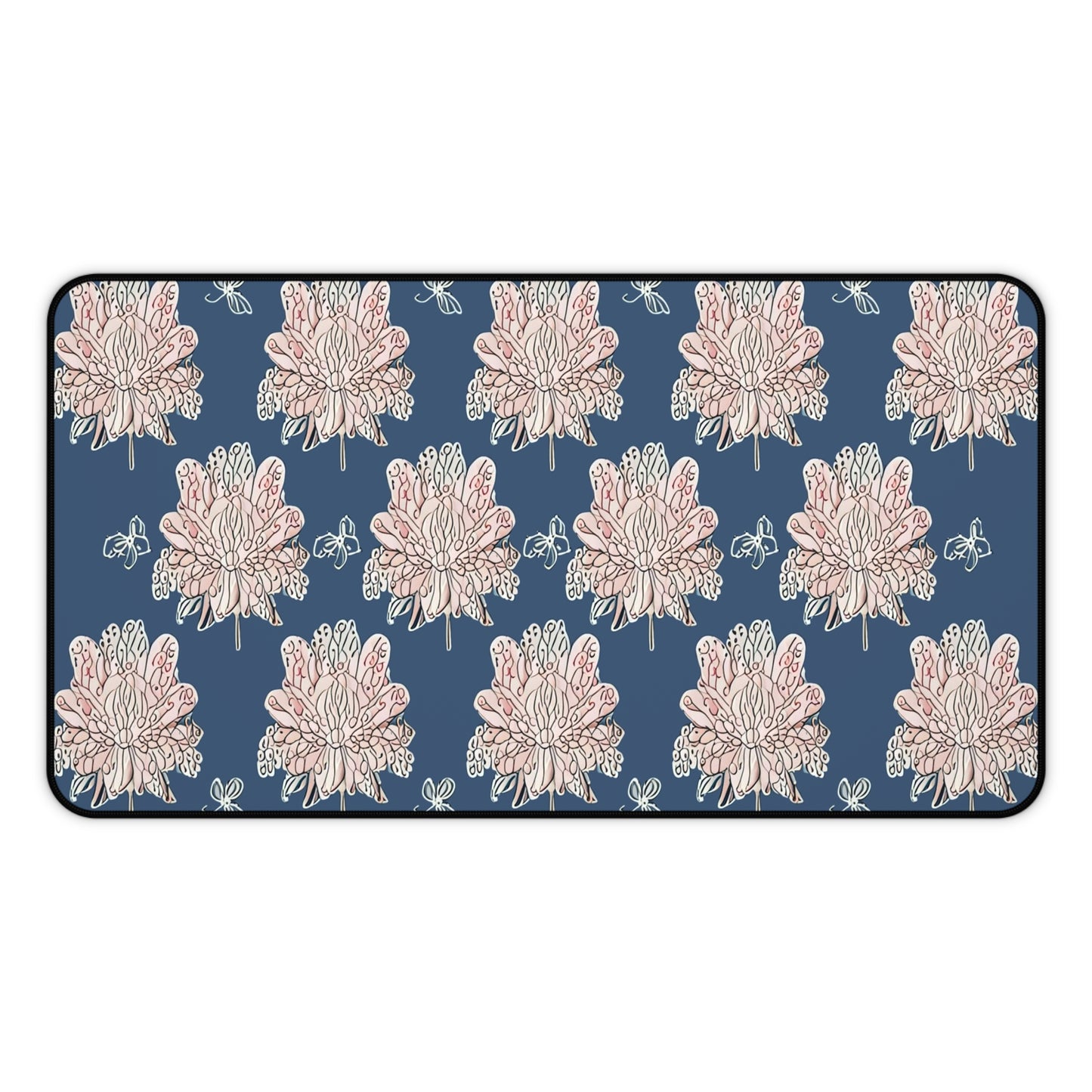 Rose White Floral Butterflies 12" x 22" Desk Mat