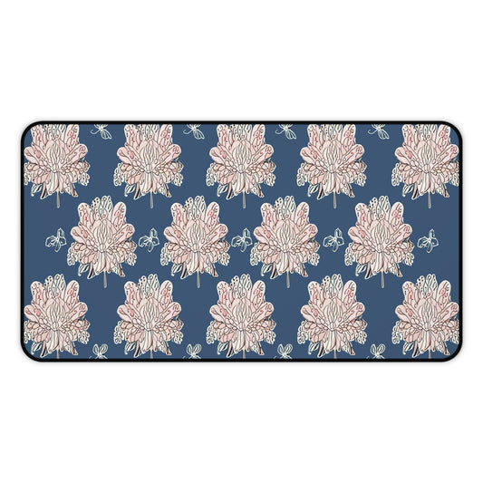 Rose White Floral Butterflies 12" x 22" Desk Mat