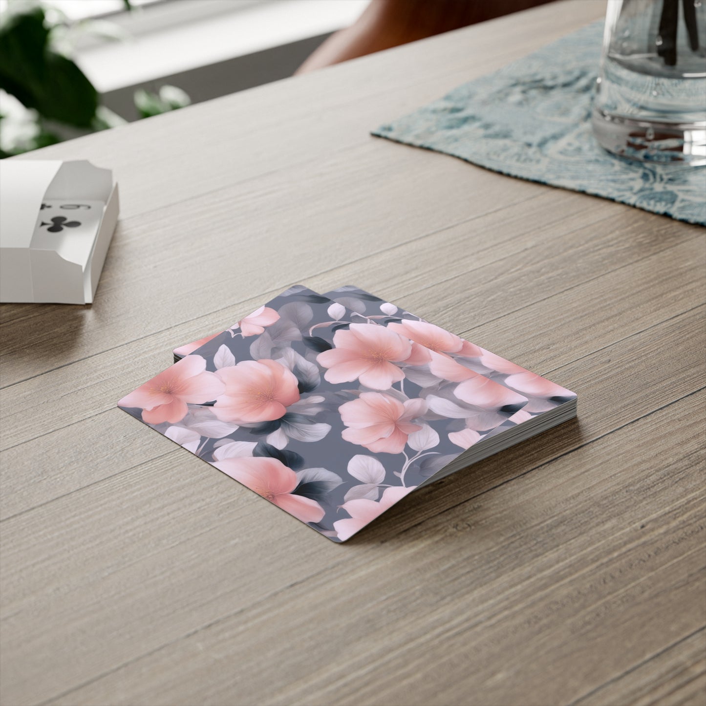 Peach and Blue Gray Floral Bunch Poker Cards