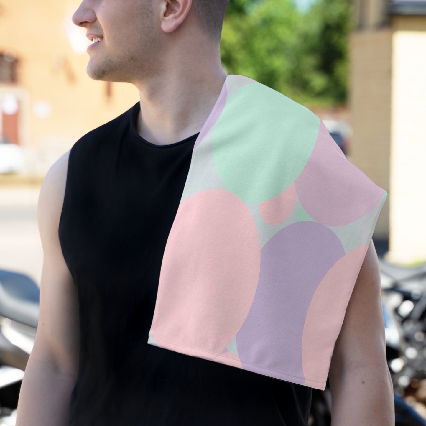 Pastel Peach and Soft Green Patches Rally Towel, 11" x 18"
