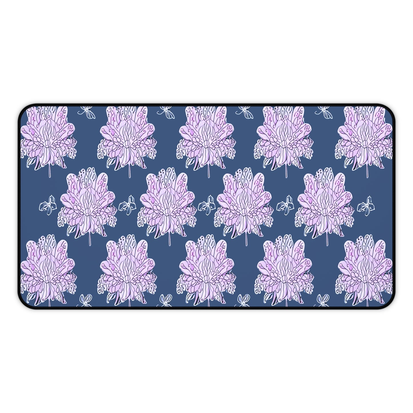 Purple White Floral Butterflies 12" x 22" Desk Mat
