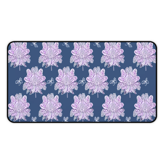 Purple White Floral Butterflies 12" x 22" Desk Mat