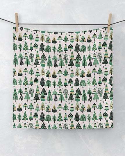 Mini Vintage Green Trees Face Towel, 13" x 13"