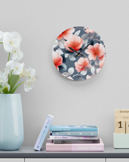 Red Blossom Floral Bunch Acrylic Wall Clock, Round or Square, 10.75" x 10.75"