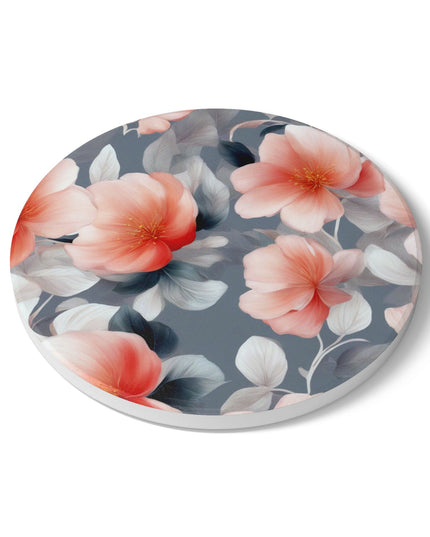 Red Blossom Floral Bunch Round Ceramic Coaster, 4" x 4"
