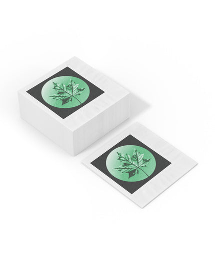 Mint Green Maple Leaf White Coined Napkins, 6.5" x 6.5"