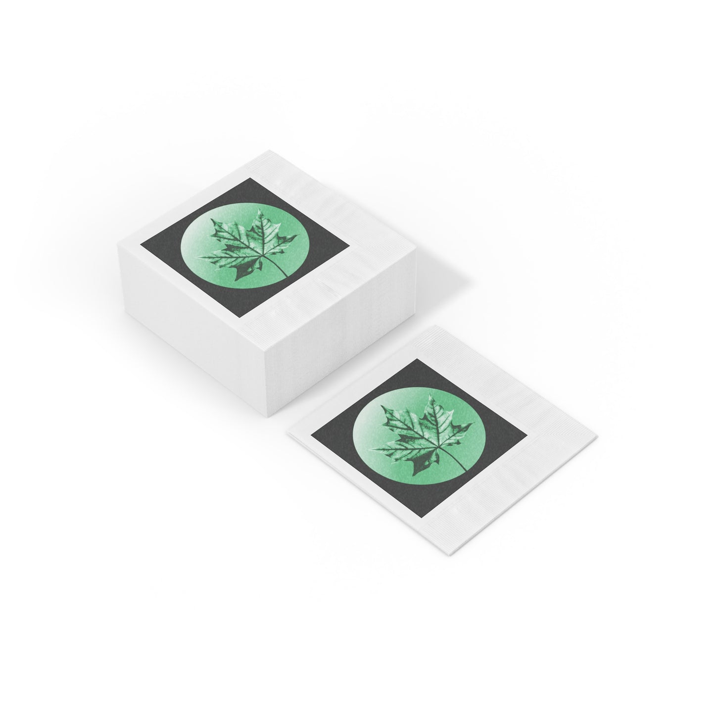 Mint Green Maple Leaf White Coined Napkins, 6.5" x 6.5"