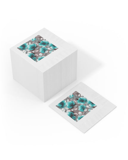 Tif Green Gray Floral Bunch White Coined Napkins, 4.8" x 4.8"