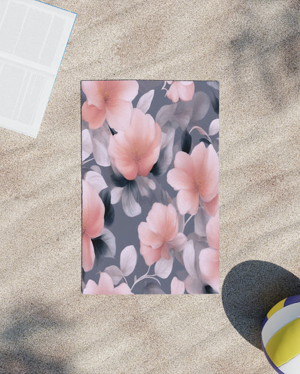 Peach and Blue Gray Floral Bunch Beach Towel, 18" x 27"