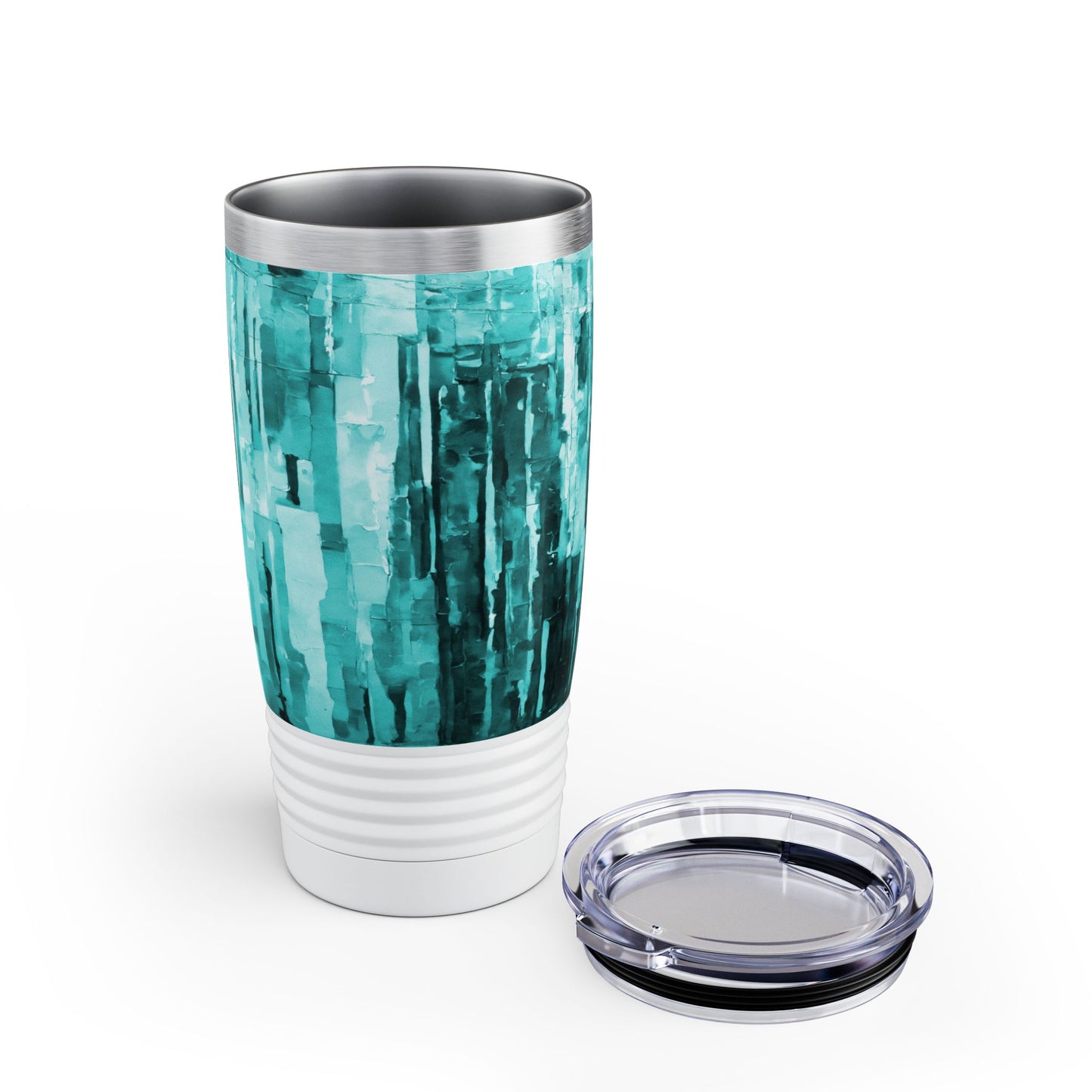 Striped Tif Ringneck Tumbler, 20oz in white, steel and black