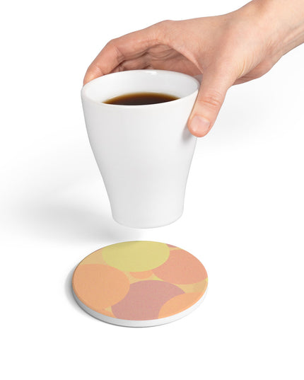Pastel Hot Peach Patches 4" x 4" Round Ceramic Coaster