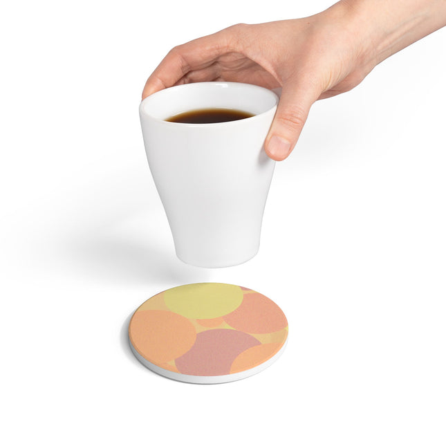 Pastel Hot Peach Patches 4" x 4" Round Ceramic Coaster