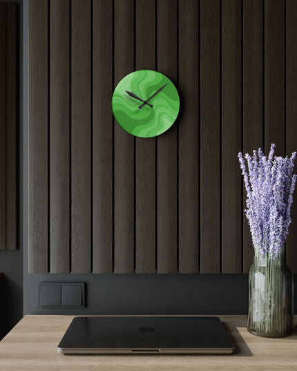 Greenie Meanie Wavey 8" x 8" Round Acrylic Wall Clock