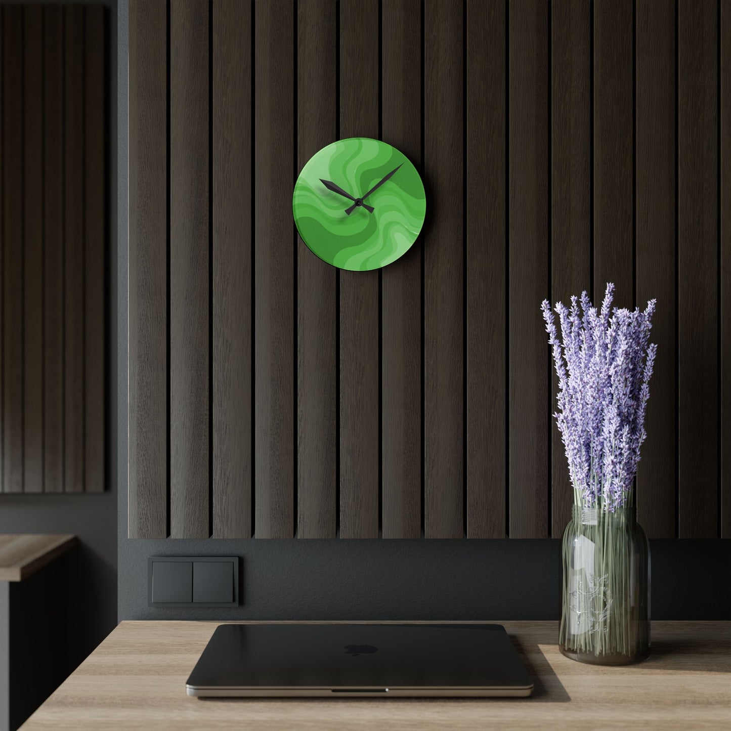 Greenie Meanie Wavey 8" x 8" Round Acrylic Wall Clock