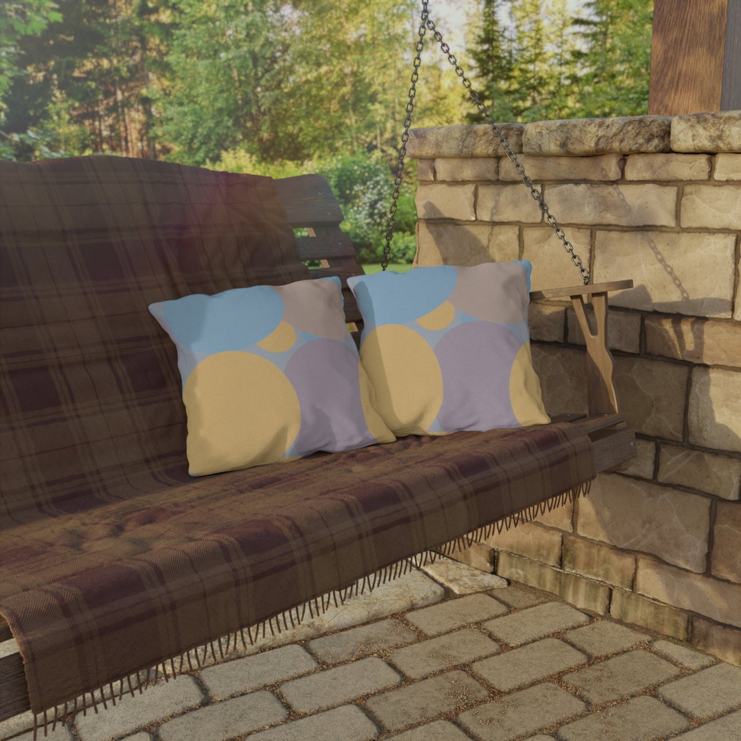 Pastel Baby Blue and Peach Patches 16" x 16" Outdoor Pillows