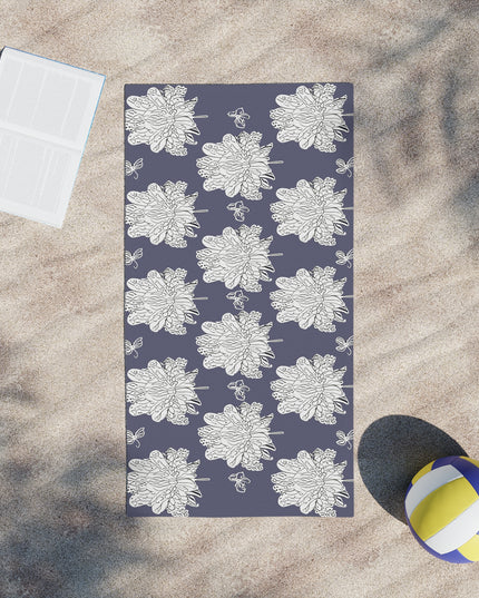 White Floral Butterflies Beach Towel, 24" x 44"