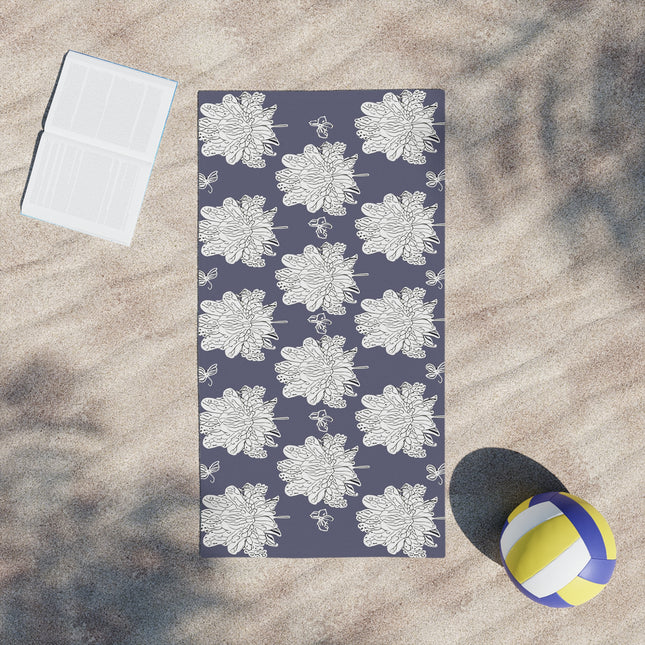 White Floral Butterflies Beach Towel, 24" x 44"