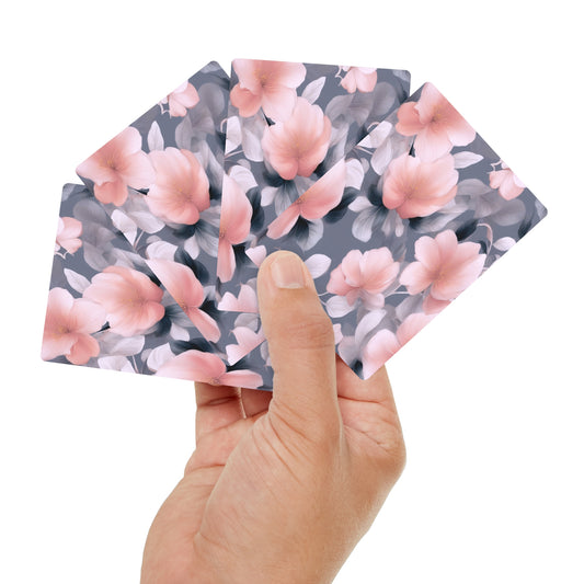 Peach and Blue Gray Floral Bunch Poker Cards