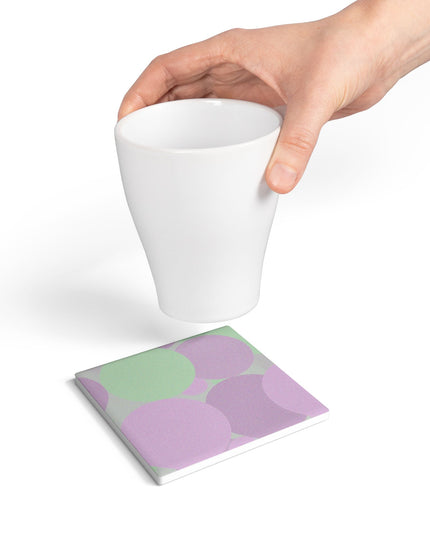 Pastel Lavender Purple and Soft Green Patches 4" x 4" Square Ceramic Coaster