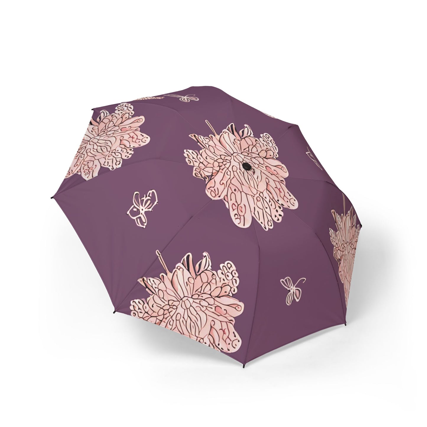 Pink Floral Butterflies Foldable Umbrella - Compact & Chic