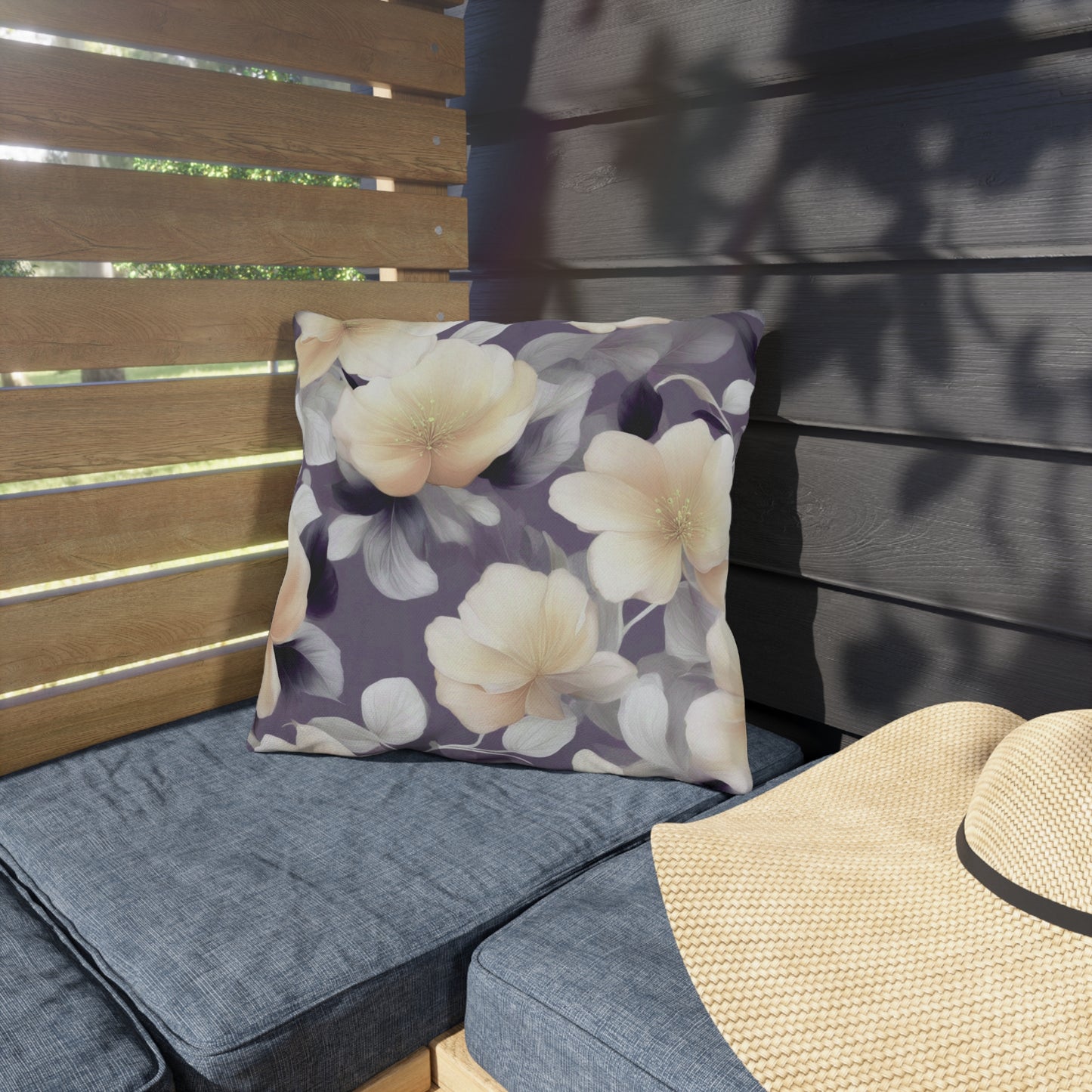 White Blush Floral Bunch Outdoor Pillow, 16" x 16"