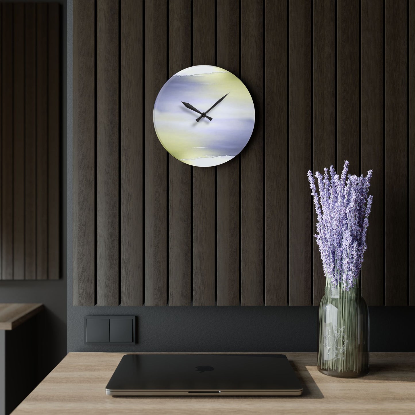 Lavender Sea Golden Fog Acrylic Wall Clock, Round or Square, 10.75" x 10.75"
