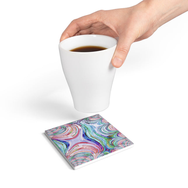 Uzi Spiral Pastels 4" x 4" Square Ceramic Coaster