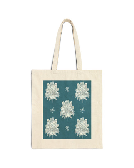 Tif Green White Floral Butterflies Cotton Canvas Tote Bag