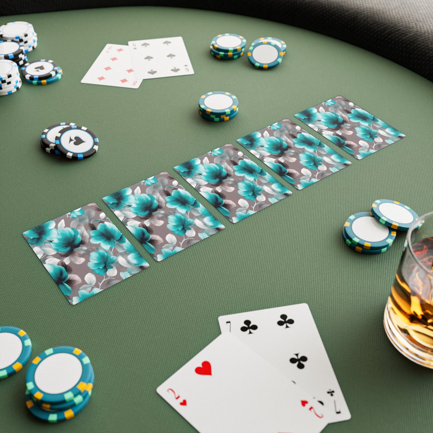 Tif Green Gray Floral Bunch Poker Cards