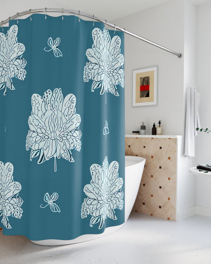 Tif Green White Floral Butterflies Shower Curtain, 71" x 74"