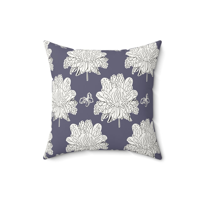 White Floral Butterflies 16" x 16" Faux Suede Square Pillow