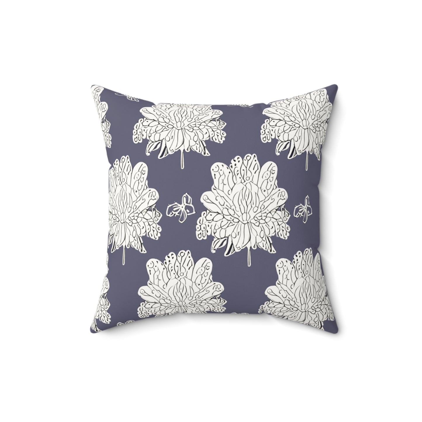 White Floral Butterflies 16" x 16" Faux Suede Square Pillow