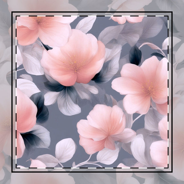 Peach and Blue Gray Floral Bunch Cotton Twill Napkin, 10" x 10"