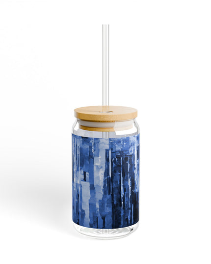 Striped Deep Blue Sipper Glass, 16oz