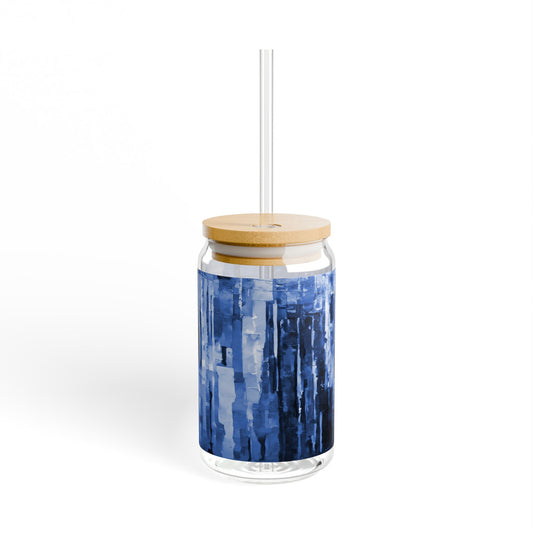 Striped Deep Blue Sipper Glass, 16oz
