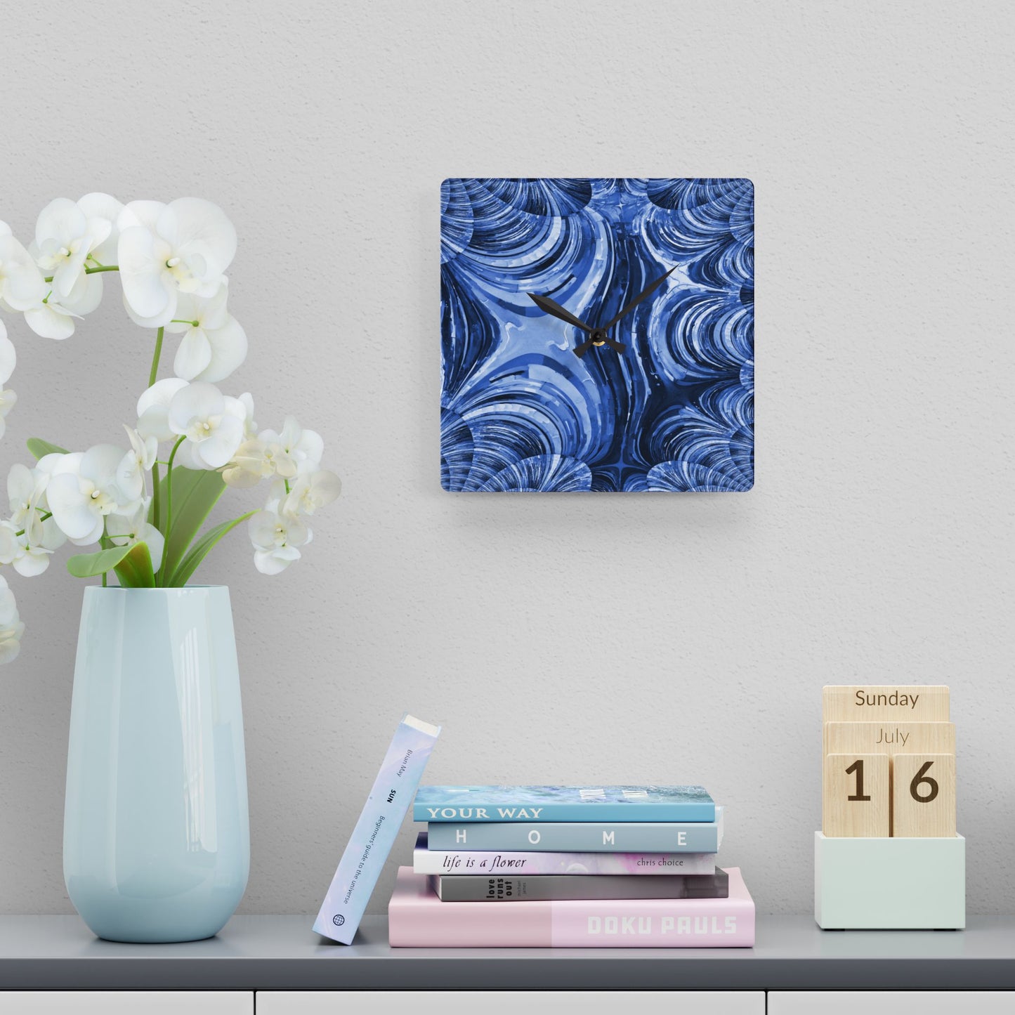 Uzi Spiral Deep Blue Acrylic Wall Clock, Round or Square, 10.75" x 10.75"