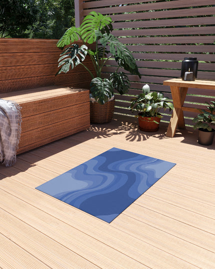 Deep Blue Wavey 24" x 36" Outdoor Rug