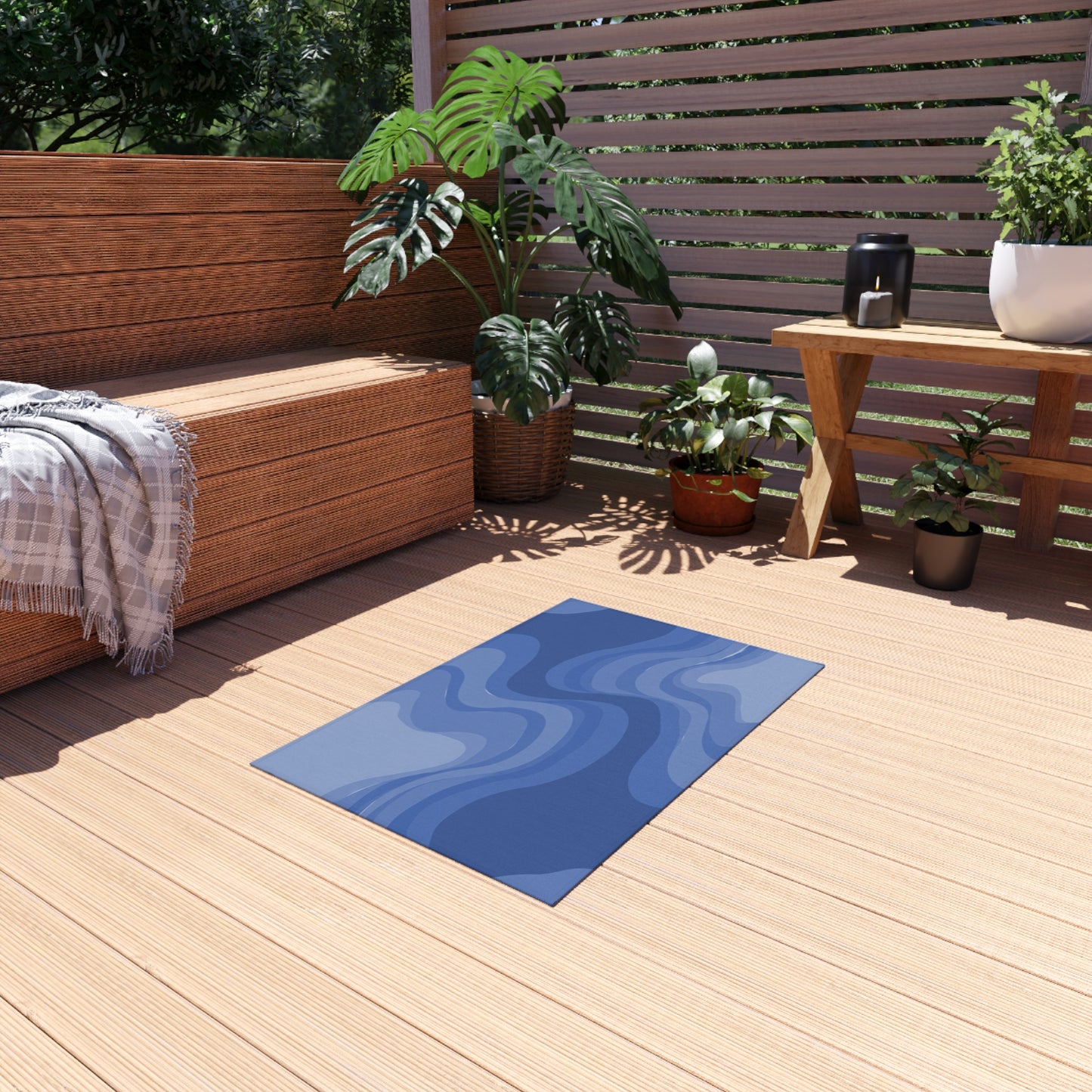 Deep Blue Wavey 24" x 36" Outdoor Rug