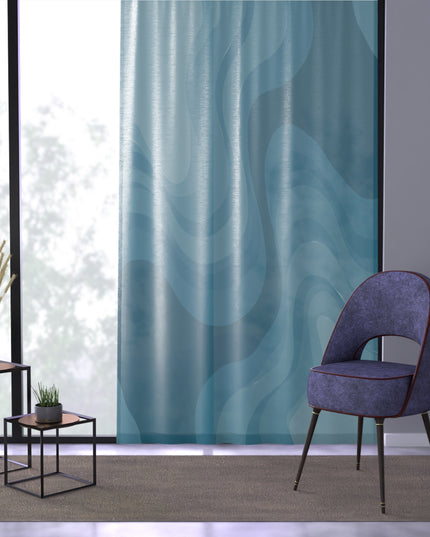 Sky Blue Wavey Sheer Window Curtain, 50" x 84", partially transparent