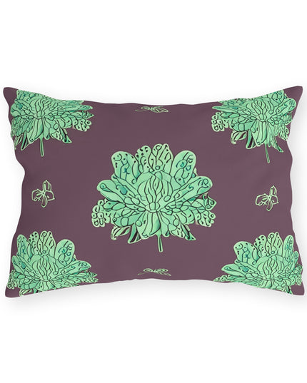 Mint Green Floral Butterflies 20" x 14" Outdoor Pillow